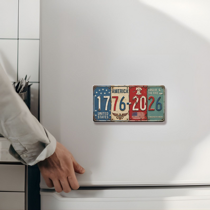 USA 250th Anniversary Fridge Magnet | Rustic License Plate Art 1776-2026 Semiquincentennial Decor 684512