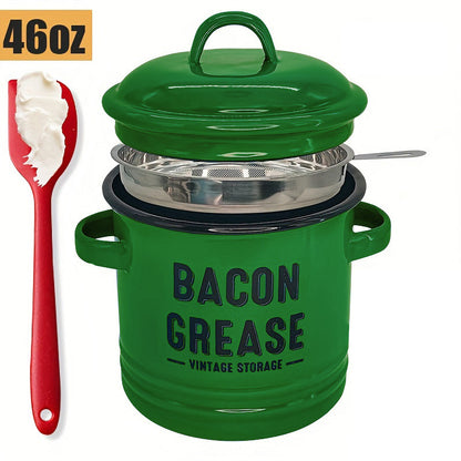 🎉New Year Sale—42 oz bacon grease container with strainer and food-grade silicone spatula