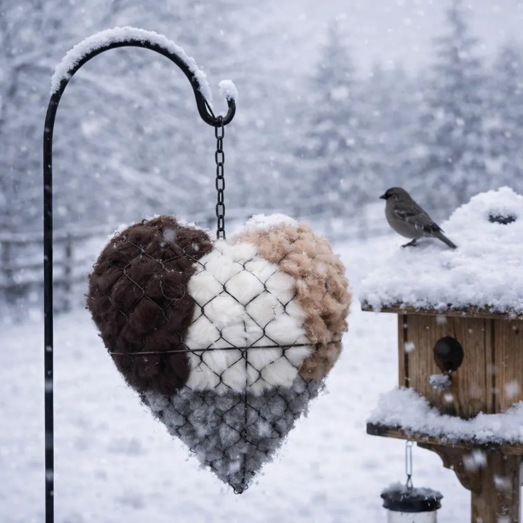 🕊️ Handmade Alpaca Fiber Bird Nesting Heart