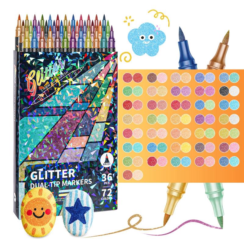 🎨24/48/72/96 Colors Glitter Effect Brush Markers