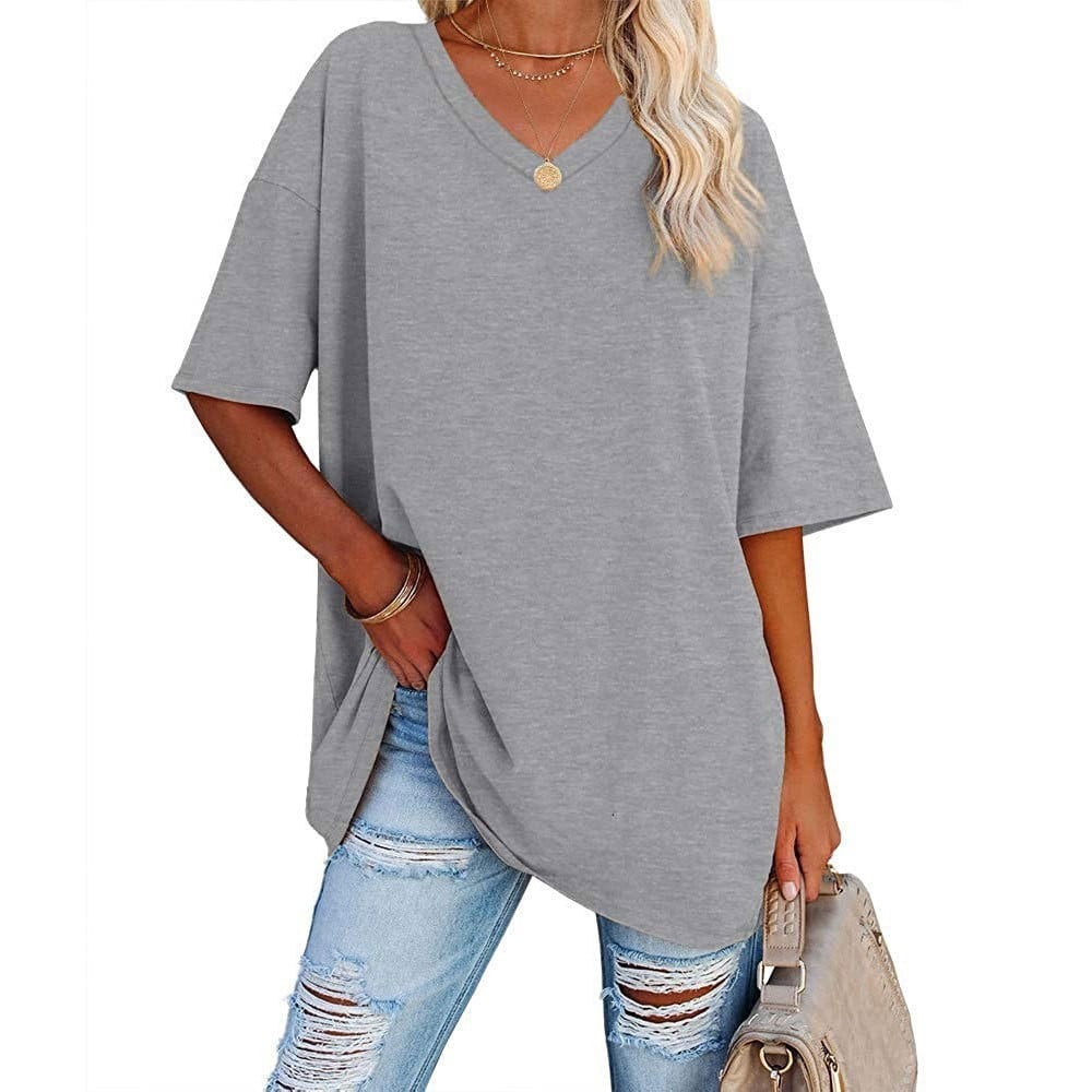 👚 Women's Plus Size V Neck T Shirts Summer Half Sleeve Tees Casual Loose Fit Cotton Tunic Tops 💖