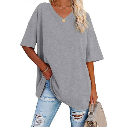 👚 Women's Plus Size V Neck T Shirts Summer Half Sleeve Tees Casual Loose Fit Cotton Tunic Tops 💖