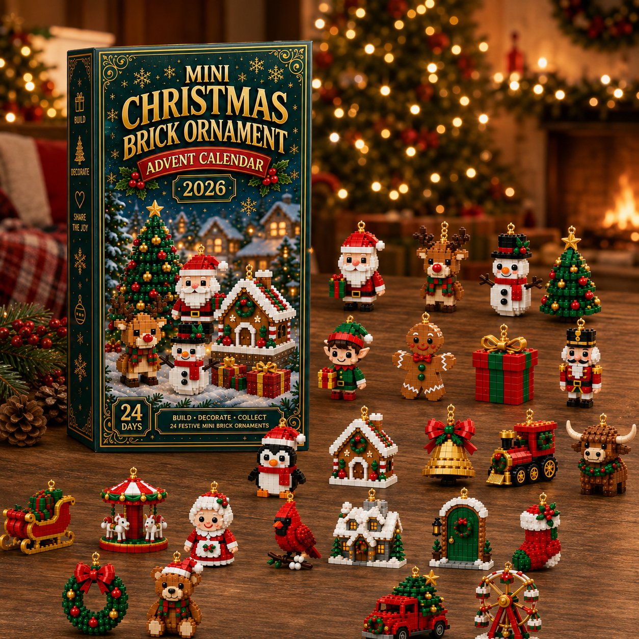 ⏳ Last Day 49% OFF – 🎄24-Day Mini Christmas Brick Ornament Advent Calendar | 24 Unique Buildable Holiday Designs with Hanging Loops for Trees, Garlands & Festive Displays 🧱