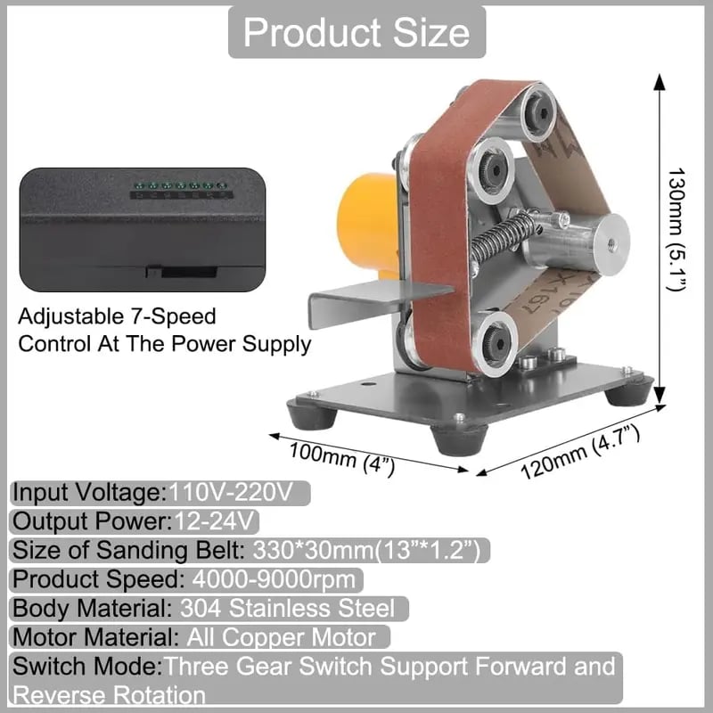 3-in-1 Mini Belt Sander Kit 🛠️ | 7-Speed Adjustable Desktop Polisher for Metal & Wood ✨