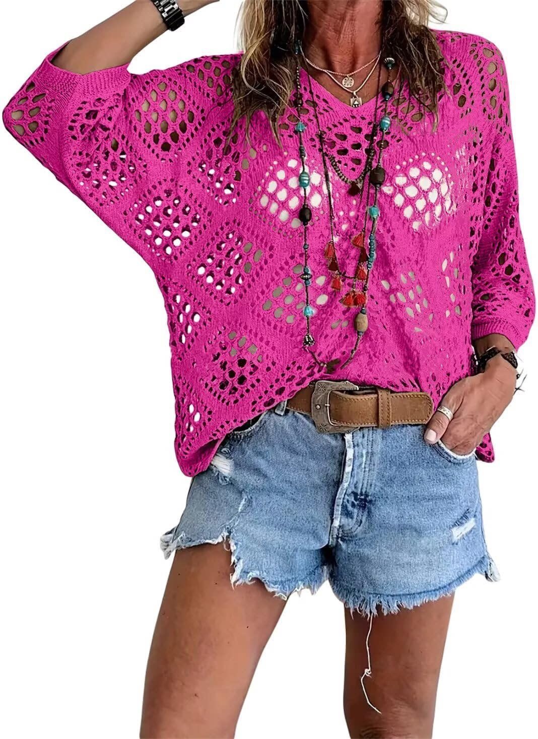Handmade Crochet V‐Neck Boho Top | Apricot Summer Essential