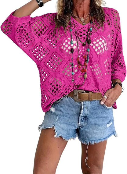 Handmade Crochet V‐Neck Boho Top | Apricot Summer Essential