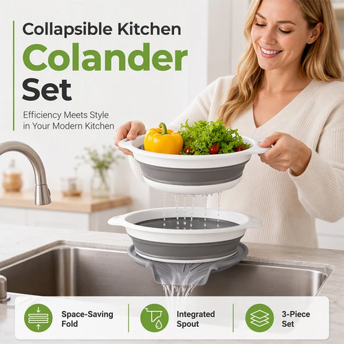 🥗 New Arrivals 49% OFF💥3-Piece Collapsible Colander Set with Draining Base – Space-Saving Kitchen Strainers for Fruits, Pasta & Vegetables