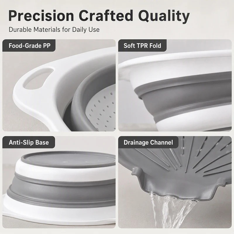🥗 New Arrivals 49% OFF💥3-Piece Collapsible Colander Set with Draining Base – Space-Saving Kitchen Strainers for Fruits, Pasta & Vegetables