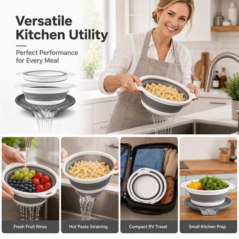 🥗 New Arrivals 49% OFF💥3-Piece Collapsible Colander Set with Draining Base – Space-Saving Kitchen Strainers for Fruits, Pasta & Vegetables