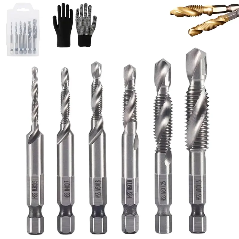 3-in-1 Hex Shank Drill Tap Bit Set – 6-Piece Cobalt HSS (M3–M10)