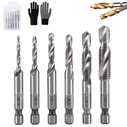 3-in-1 Hex Shank Drill Tap Bit Set – 6-Piece Cobalt HSS (M3–M10)
