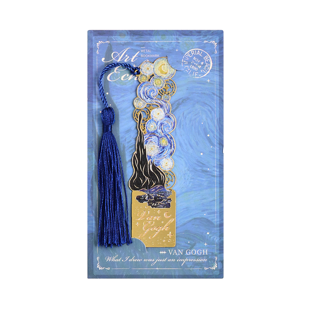 📚✨ 8-Piece Gold Metal Bookmark Set with Tassel – Van Gogh & Monet Inspired Gift for Book Lovers 🎨