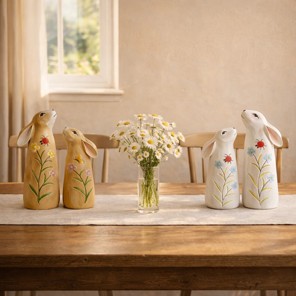 Hand-Painted Spring Bunny Figurines