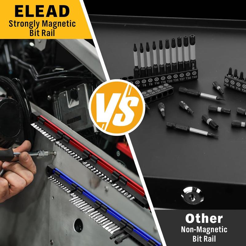 🔩2PCS Magnetic Slidable Drill Bit Holder, 80 Holes Bit Storage with Strong Magnetic Rail🔩