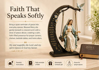 🔥Last Day Promotion! ✝️ Blessed Mary Cradle Swing Ornament – Luke 1:46–47 Faith Table Decor | Holy Virgin Prayer Sculpture with Dove & Crescent Arch Home Decoration