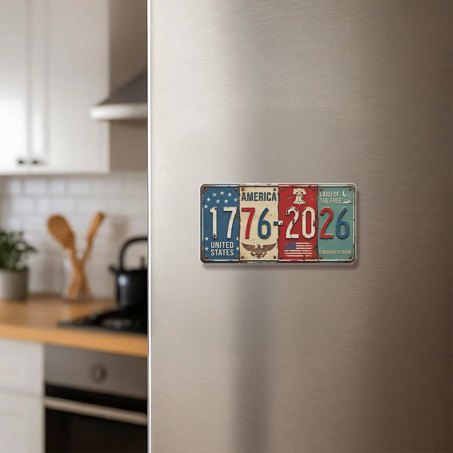 USA 250th Anniversary Fridge Magnet | Rustic License Plate Art 1776-2026 Semiquincentennial Decor 684512