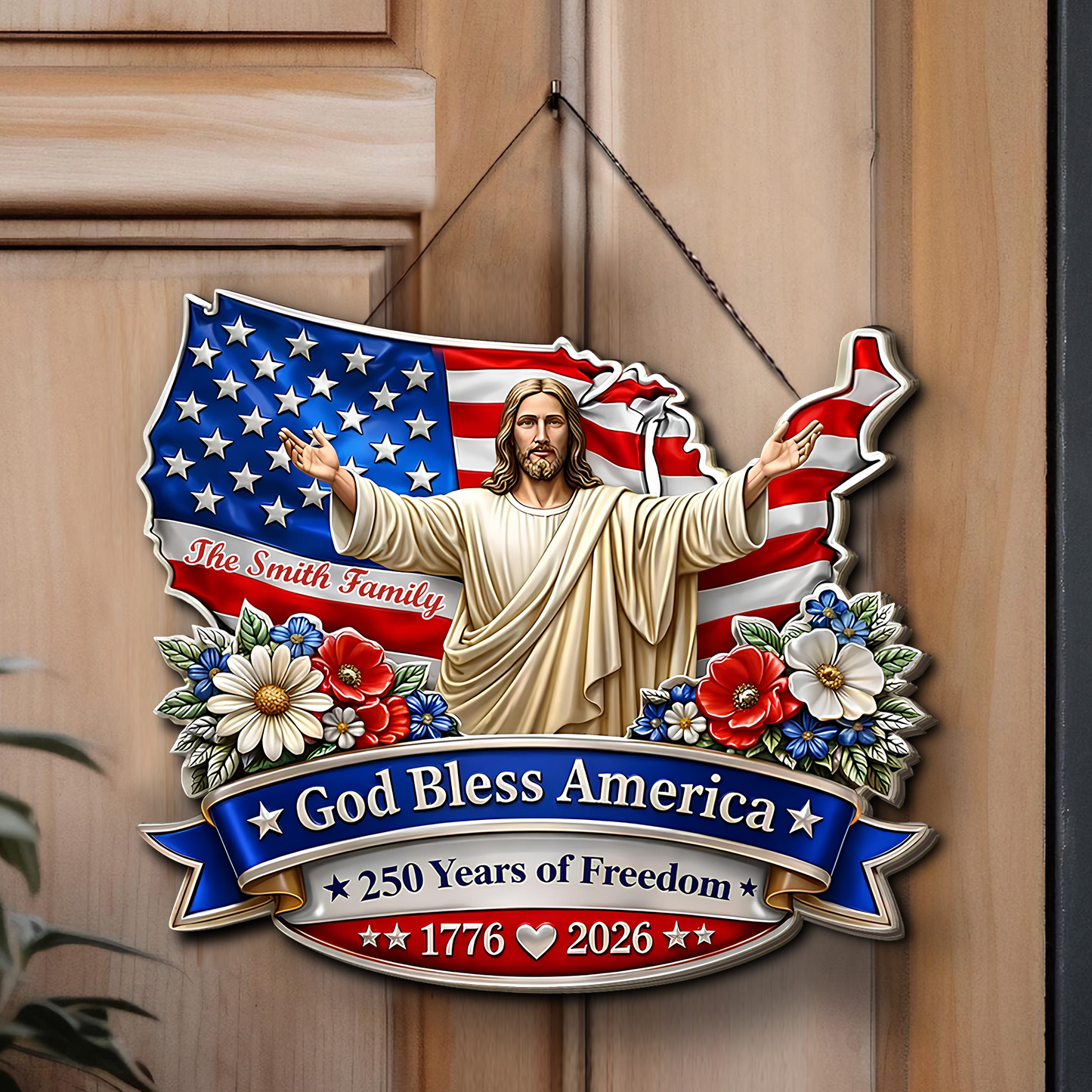 Personalized God Bless America Wooden Sign | USA 250th Anniversary Wall Decor 684497