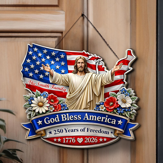 Personalized God Bless America Wooden Sign | USA 250th Anniversary Wall Decor 684497