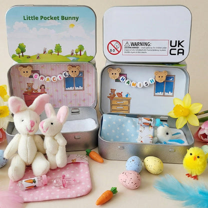 Bunny Easter Plush mummy and baby bunnies in Pocket Tin: role play sibling Gift, Easter gift