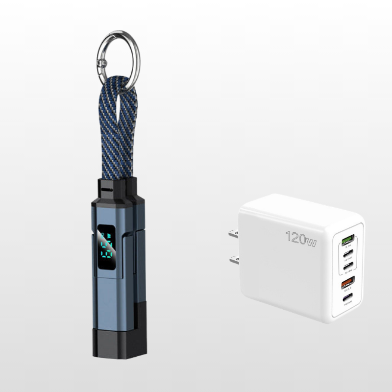 🔌 4-in-1 Charging Cable with Digital Display & Keychain – Fast-Charging, Kink-Resistant & Compact