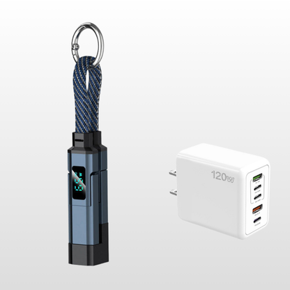 🔌 4-in-1 Charging Cable with Digital Display & Keychain – Fast-Charging, Kink-Resistant & Compact
