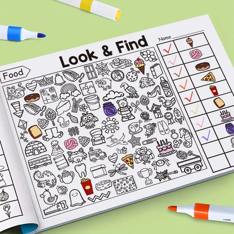 ✍️🧠Interactive Look & Find Coloring Book - ✨Ages 3+, 1000+ Pictures, Preschool Learning & Family Fun