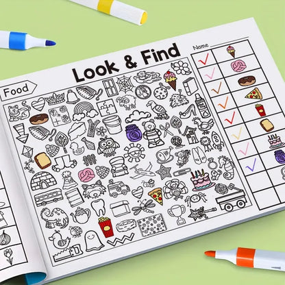 ✍️🧠Interactive Look & Find Coloring Book - ✨Ages 3+, 1000+ Pictures, Preschool Learning & Family Fun