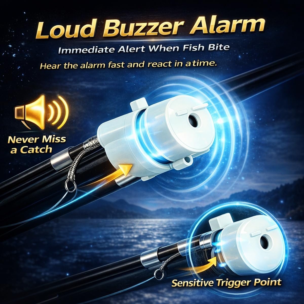 🎣 Smart LED Fishing Bite Alarm – High Sensitivity Intelligent Sensor – Day & Night Luminous Hook Alert ✨