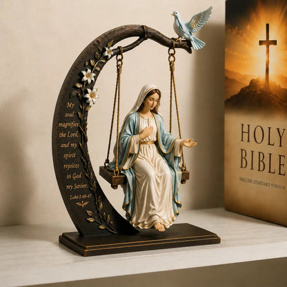 🔥Last Day Promotion! ✝️ Blessed Mary Cradle Swing Ornament – Luke 1:46–47 Faith Table Decor | Holy Virgin Prayer Sculpture with Dove & Crescent Arch Home Decoration