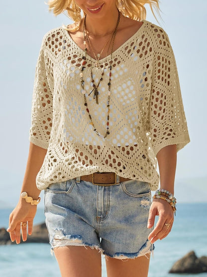 Handmade Crochet V‐Neck Boho Top | Apricot Summer Essential
