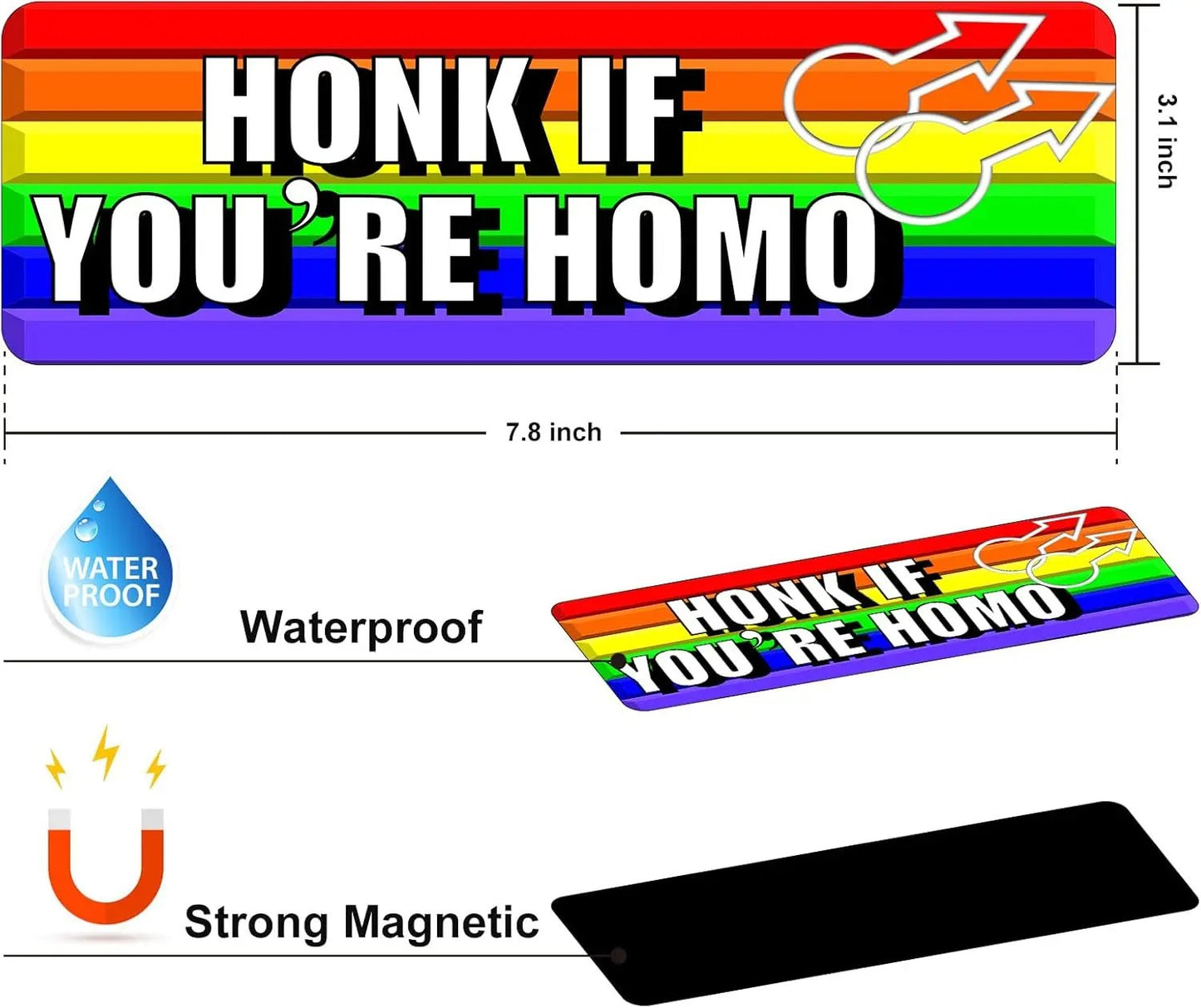 🌈Funny Gay Pride Rainbow Magnet Bumper Sticker Set