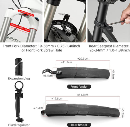 🚲Retractable Bike Mudguards - Adjustable Fender Set for MTB & Road Bikes - Instant Mud & Splash Protection