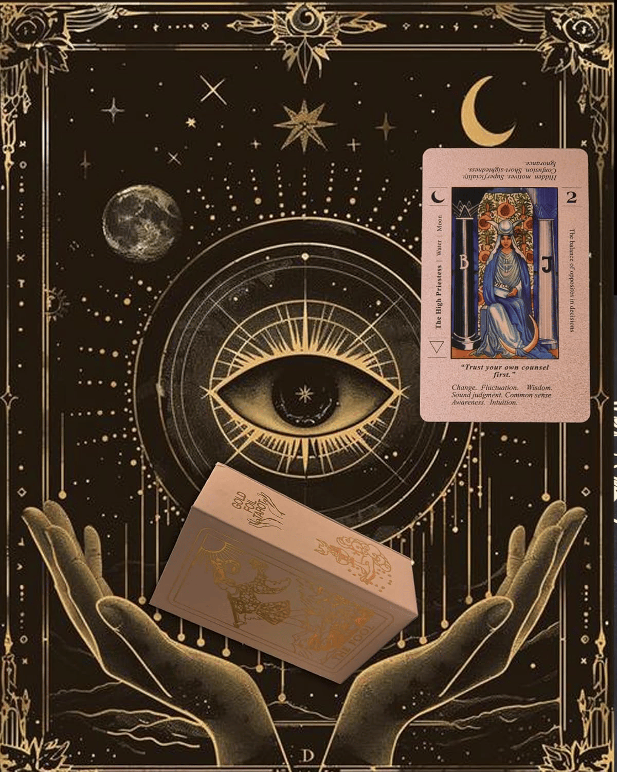 Witchy Cauldron Rose Gold Tarot Cards with Guide Book Waterproof Wrinkle Resistant Foil Tarot Deck for Beginners Includes Chakras Planets Zodiac Signs Elements & Affirmations