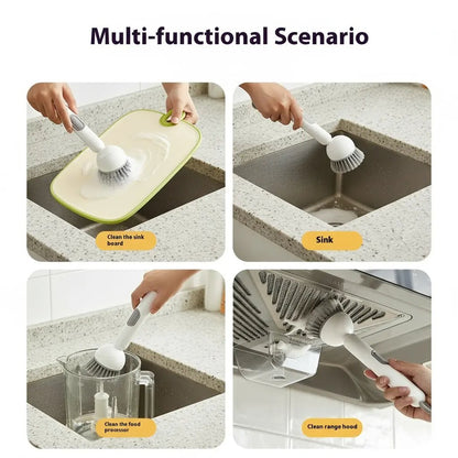🥣Kitchen Essentials🍽️6-in-1 Dish Brush with Detergent Dispenser 360° Rotating Scrubber