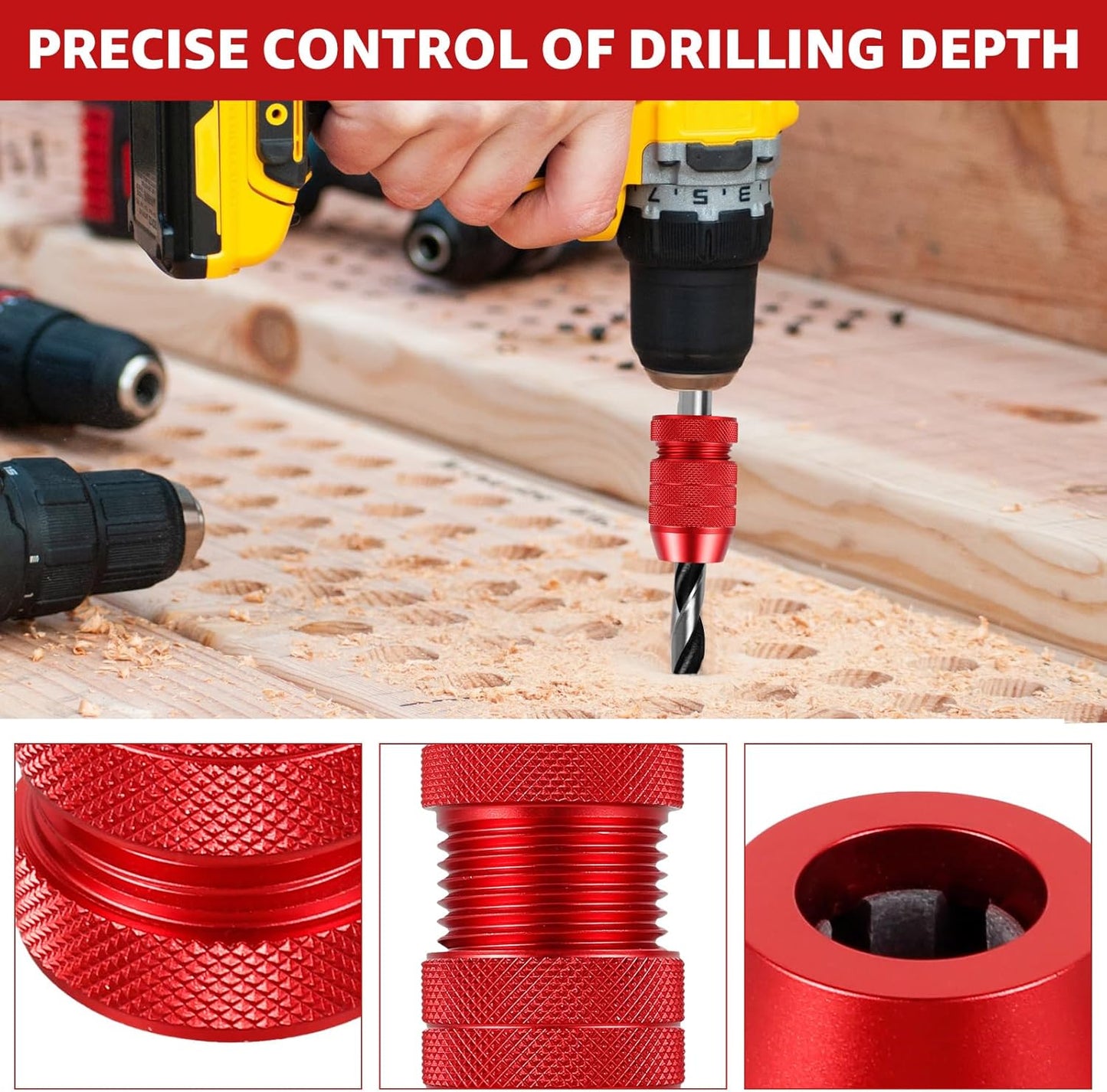 🔥🛠️Professional Drill Depth Stop Kit (2Pcs) - 💪Heavy-Duty Aluminum Alloy | Perfect Depth Control Every Time | Woodworking Essential