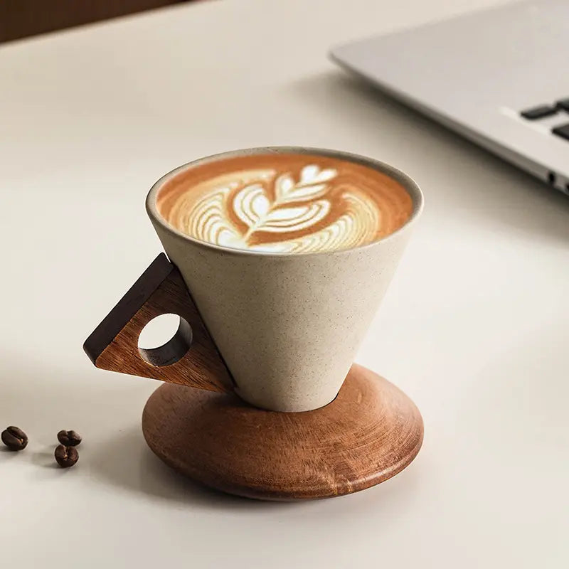 Wabisabi Conical 8.45 oz/245 ml Coffee Cup, Beverage Drinkware with Handle Porcelain Mug for Coffee & Tea