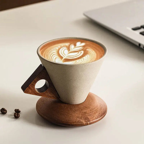 Wabisabi Conical 8.45 oz/245 ml Coffee Cup, Beverage Drinkware with Handle Porcelain Mug for Coffee & Tea