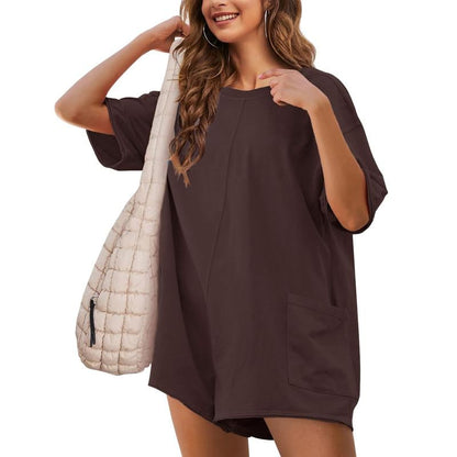 Women's Oversized Athletic Jumpsuit Casual Romper Overall Workout Tee Hot Short Romper