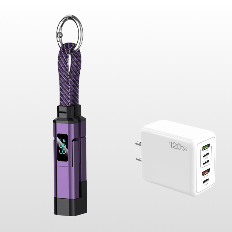 🔌 4-in-1 Charging Cable with Digital Display & Keychain – Fast-Charging, Kink-Resistant & Compact