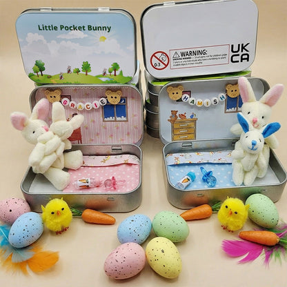 Bunny Easter Plush mummy and baby bunnies in Pocket Tin: role play sibling Gift, Easter gift