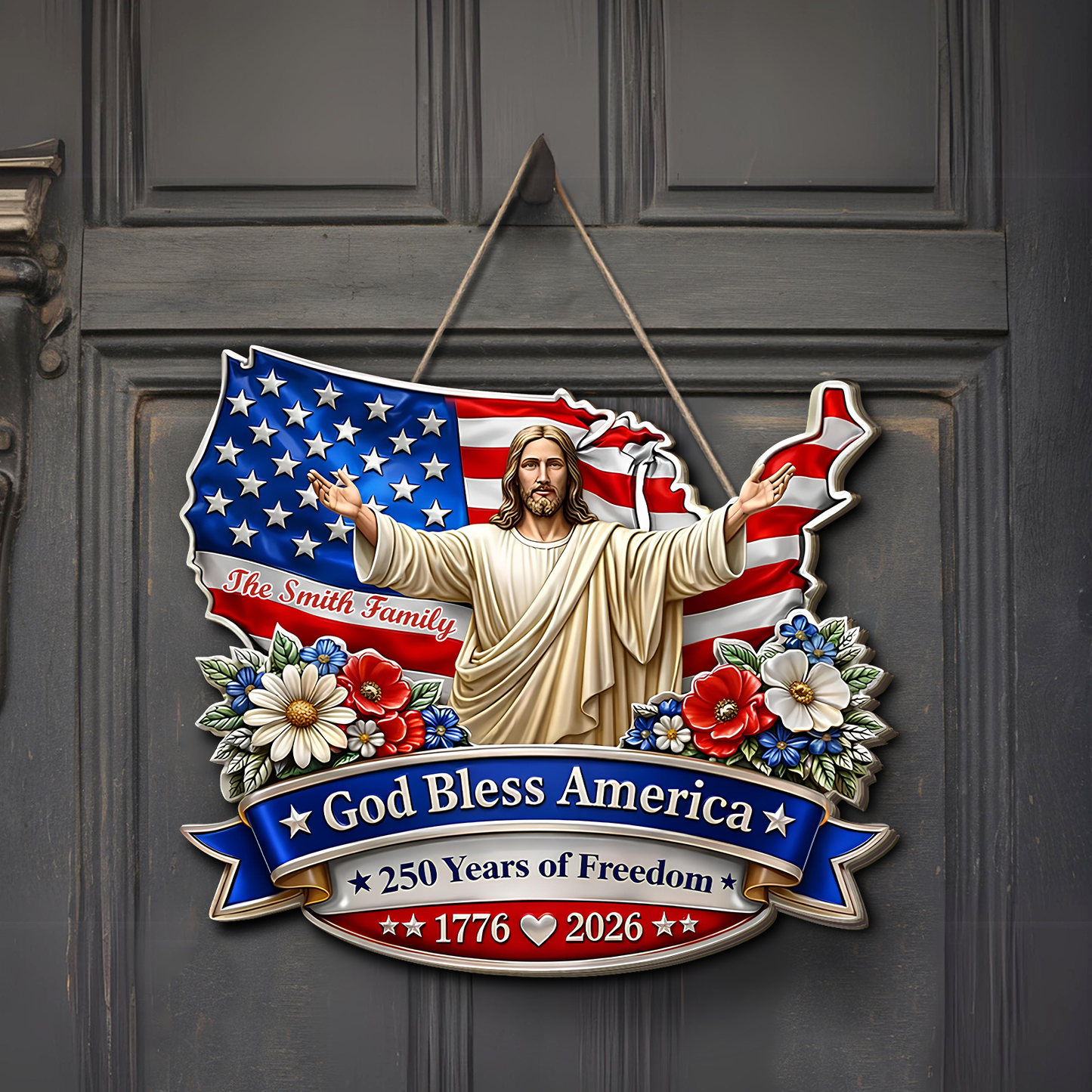 Personalized God Bless America Wooden Sign | USA 250th Anniversary Wall Decor 684497