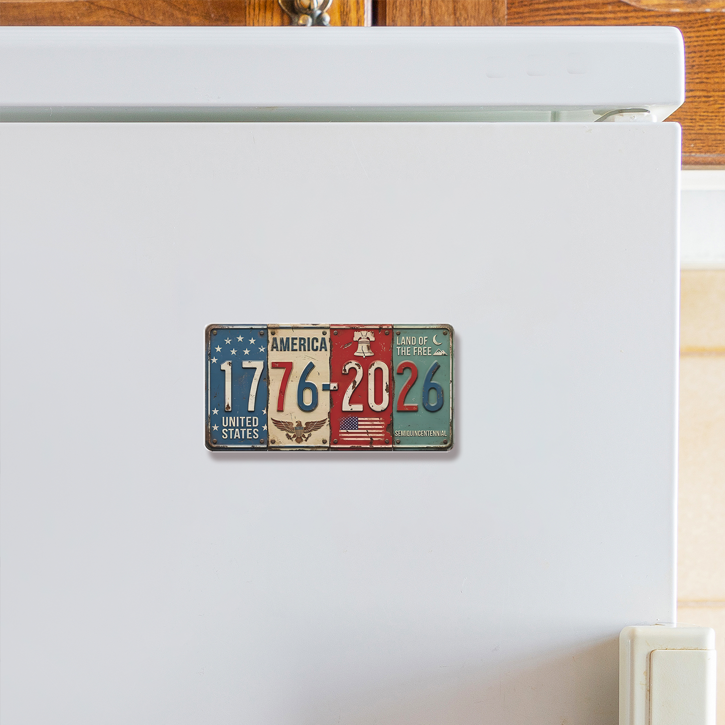USA 250th Anniversary Fridge Magnet | Rustic License Plate Art 1776-2026 Semiquincentennial Decor 684512