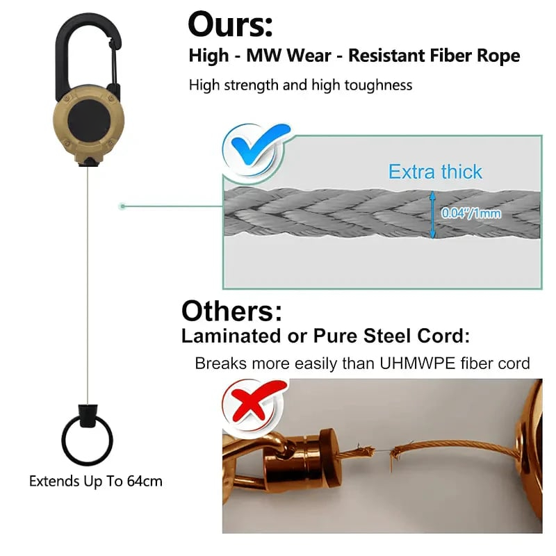 💥LAST DAY SALE 💥🏆Retractable Carabiner Keychain 🎣 – 65cm Steel Cord, Heavy-Duty Badge Reel, Lightweight EDC Tool for Keys, ID & Outdoor Use
