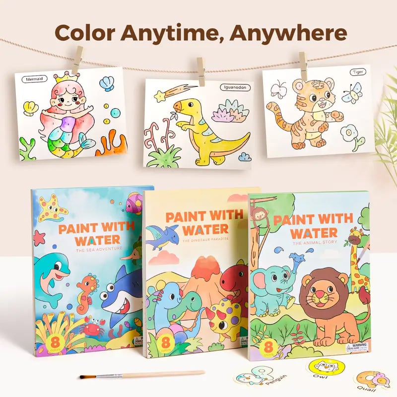 🎨Paint with Water Coloring Painting Sets🌱120 lb Recycled Paper - No Bleed Pages