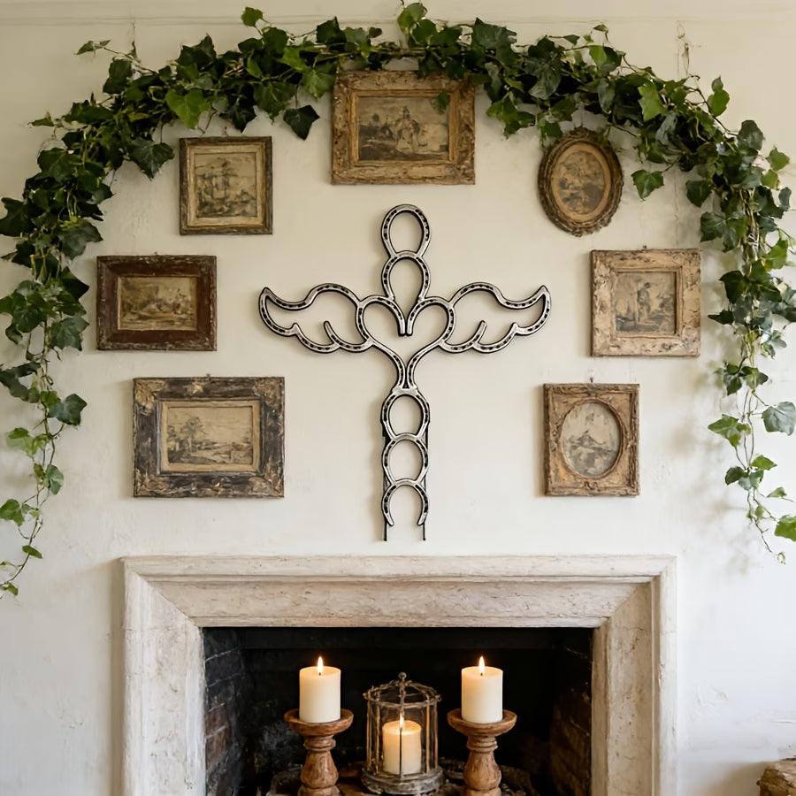 🔥Limited Edition! ✝️Handcrafted Angel Cross with Horseshoe And Heart for Garden Decoration