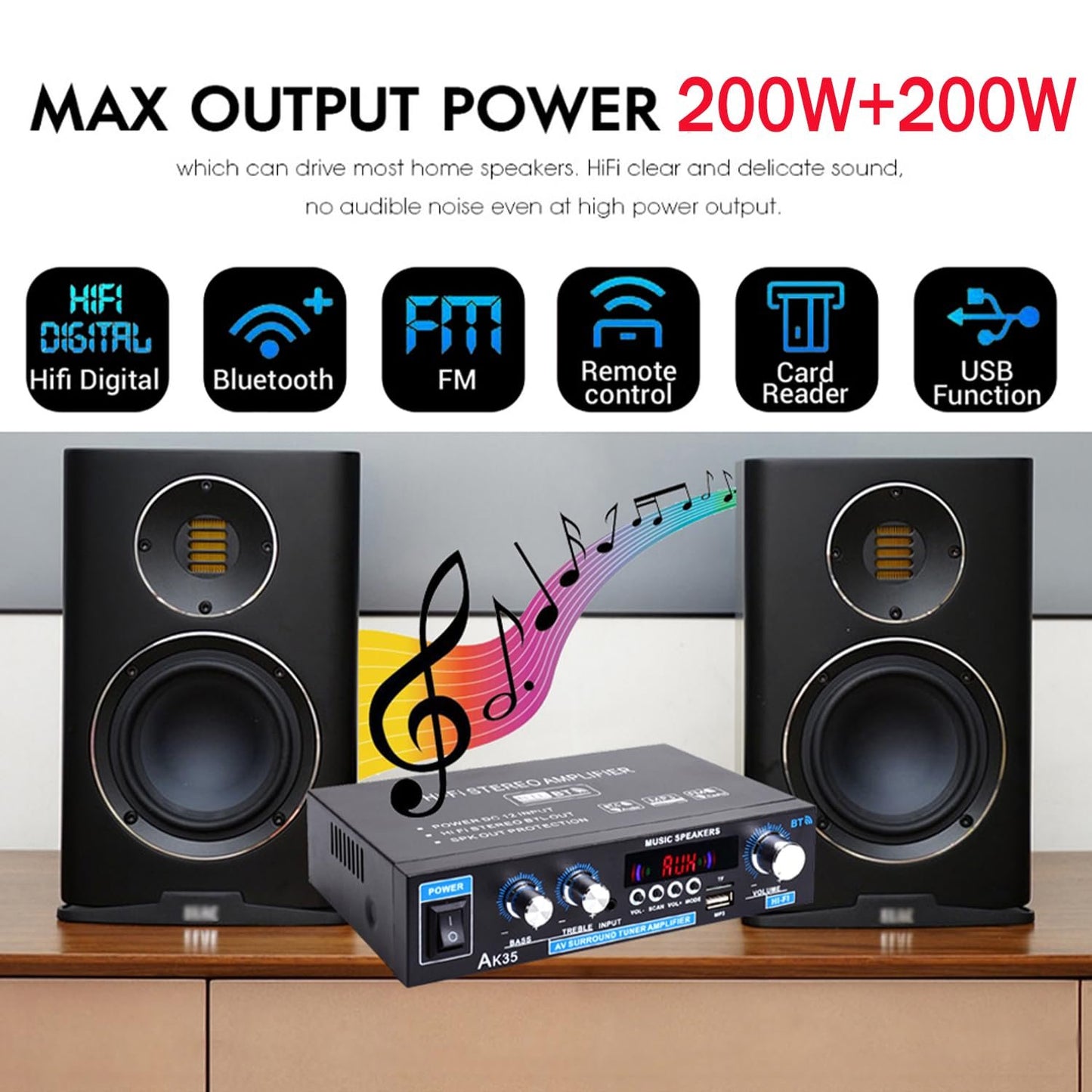 AK35 Stereo Amplifier Home Audio Bluetooth 5.0 Max