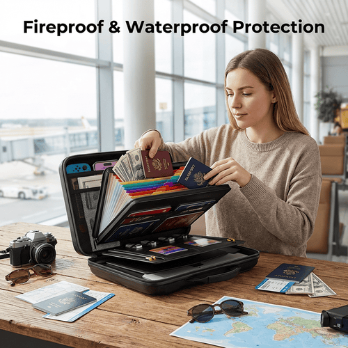 Hard-Shell Fireproof & Waterproof Document Organizer with Lock