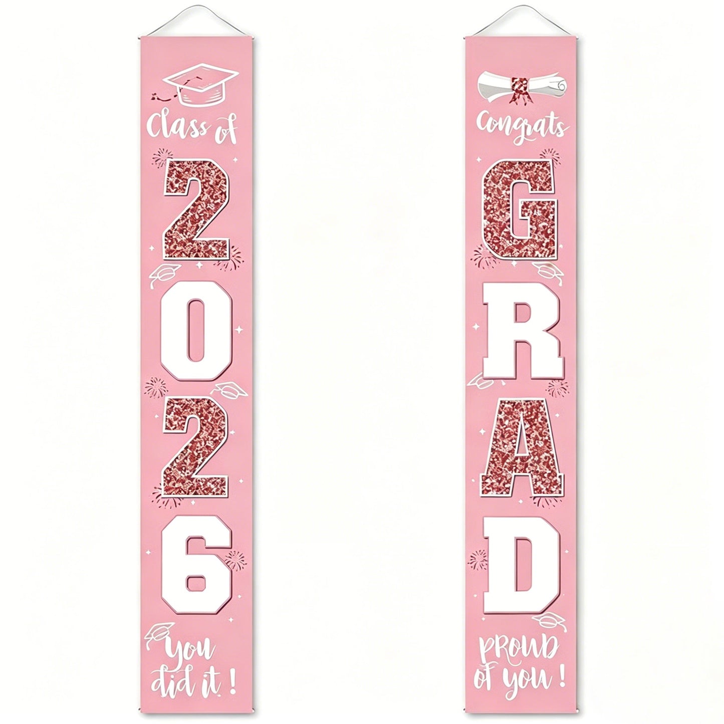 🎓Class of 2026 Graduation Banner 11.8" x 70.87" | Congrats Grad Front Door Porch Decor for Graduation Party (✨Set of 2)