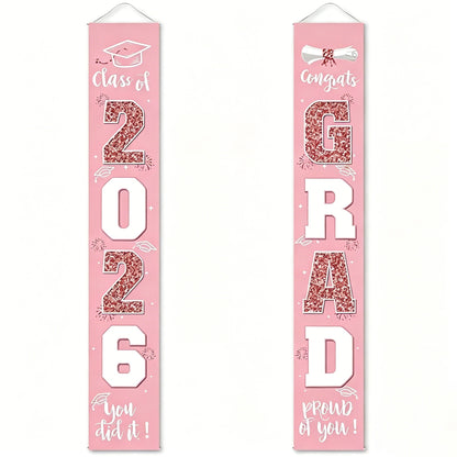 🎓Class of 2026 Graduation Banner 11.8" x 70.87" | Congrats Grad Front Door Porch Decor for Graduation Party (✨Set of 2)