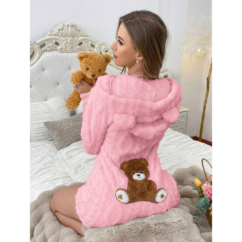 🧸Women's Cute Teddy Bear Embroidered Hooded Fleece Sweatshirt